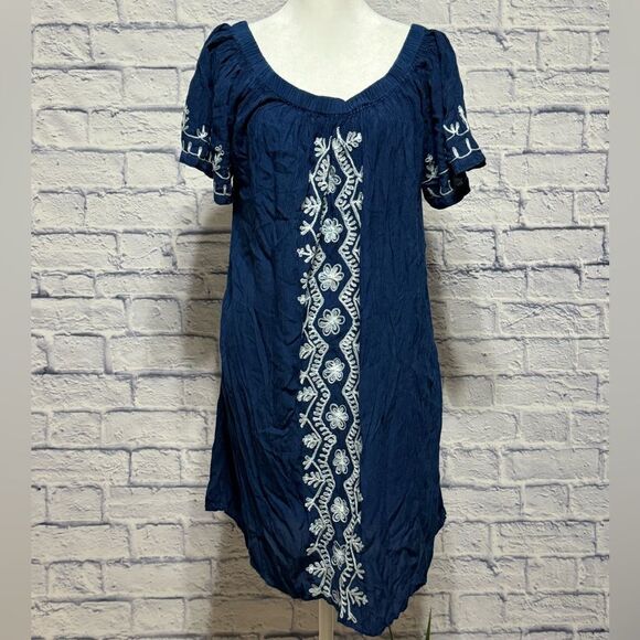 Nwt chances R embroidered navy dress tunic top - Picture 1 of 13